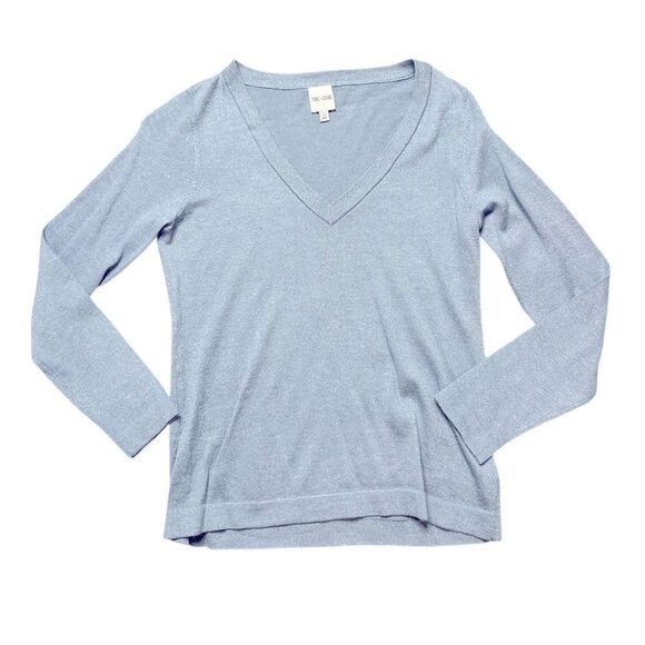 NIC+ZOE V Neck Long Sleeve Shimmer Sweater Tee Blue Size PP / Size 0P - Size 2P - Picture 2 of 8
